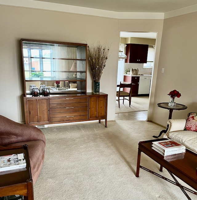 living area with light carpet and plenty of natural light