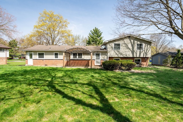 29742 Old Bedford St, Farmington Hills, MI 48331 - rear view of property with a pergola, a lawn, and brick siding