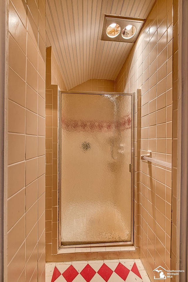 bathroom with a shower stall