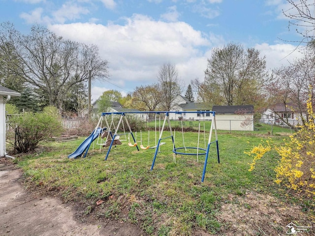 view of jungle gym with a yard