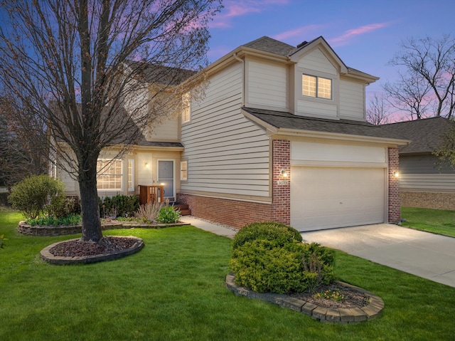 30701 Sandalwood Cir, Novi, MI 48377 - traditional-style home featuring a lawn, brick siding, concrete driveway, and an attached garage