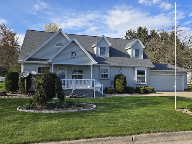 609 1st St, Lake Odessa, MI 48849 - new england style home with a front yard, concrete driveway, and a porch