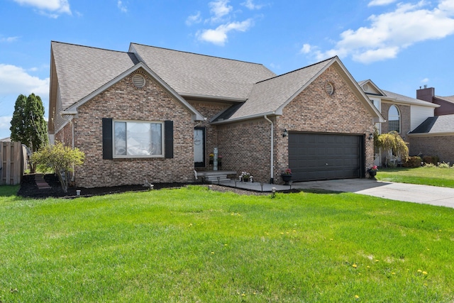 25820 Lord Dr, Chesterfield, MI 48051 - ranch-style house featuring a front lawn, a shingled roof, driveway, brick siding, and an attached garage
