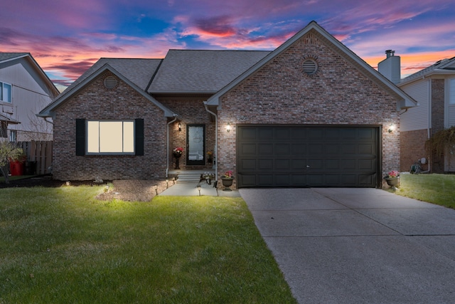 25820 Lord Dr, Chesterfield, MI 48051 - view of front facade with a front lawn, an attached garage, concrete driveway, and brick siding