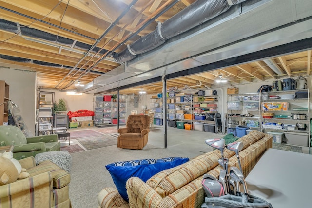 view of unfinished basement