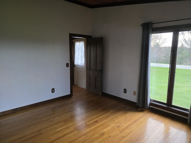 empty room with baseboards, a wealth of natural light, and light wood-style flooring