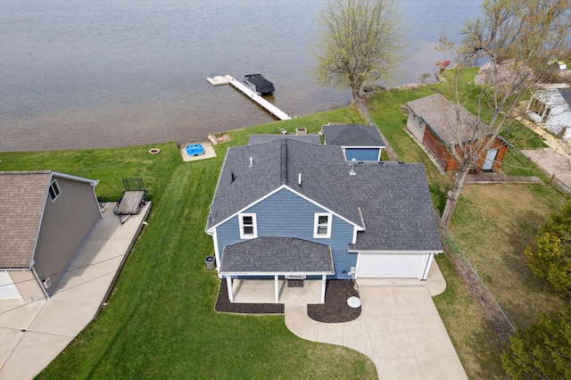 bird's eye view featuring a water view