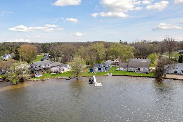 aerial view with a water view and a residential view