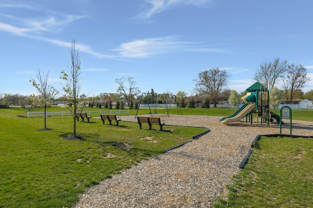 community play area with a yard