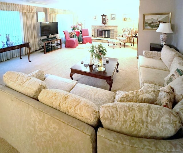 18337 Greenwald Dr, Southfield, MI 48075 - living room featuring a brick fireplace and carpet