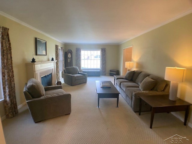 68 Davis Dr, Saginaw, MI 48602 - living area featuring crown molding, carpet flooring, and a glass covered fireplace