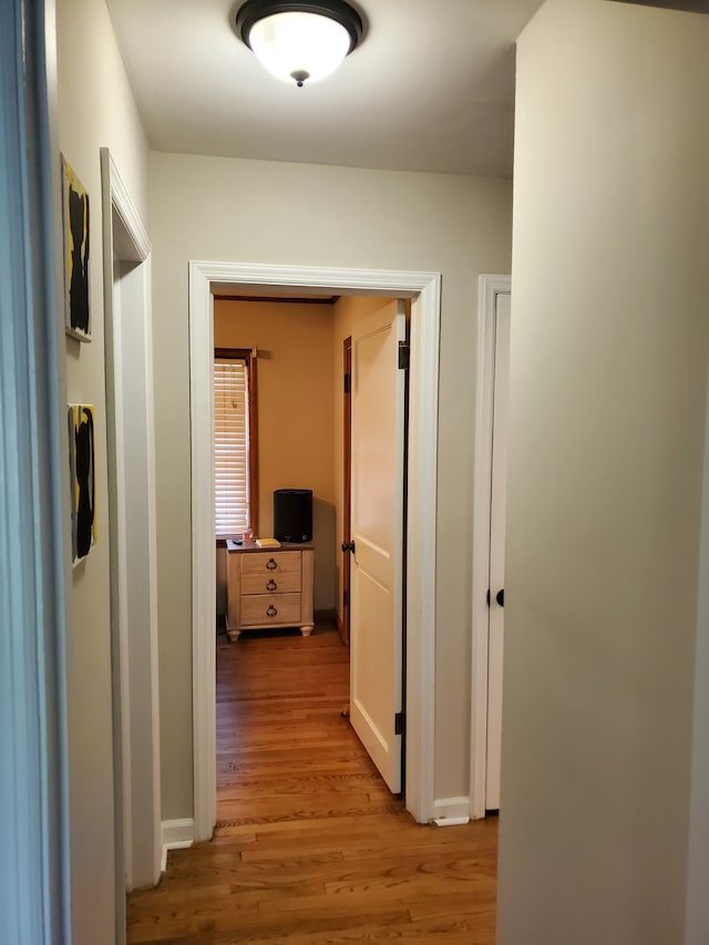 hallway with baseboards and light wood finished floors