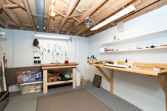 unfinished below grade area with a workshop area