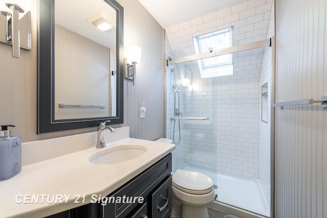 33 Ferro St, Sanford, MI 48657 - bathroom featuring toilet, vanity, and a shower stall