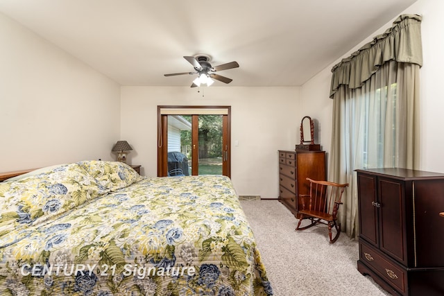 33 Ferro St, Sanford, MI 48657 - bedroom with access to exterior, ceiling fan, and light colored carpet