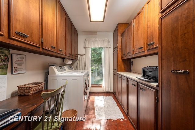 33 Ferro St, Sanford, MI 48657 - laundry room featuring cabinet space, tile patterned flooring, and washing machine and dryer