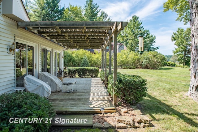 33 Ferro St, Sanford, MI 48657 - deck featuring a yard and a pergola