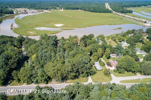 33 Ferro St, Sanford, MI 48657 - aerial view with a wooded view and a water view