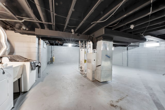 8127 Continental Ave, Warren, MI 48089 - below grade area with heating unit, water heater, and washer / clothes dryer