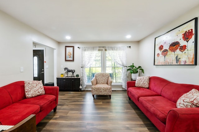 living area featuring recessed lighting and wood finished floors
