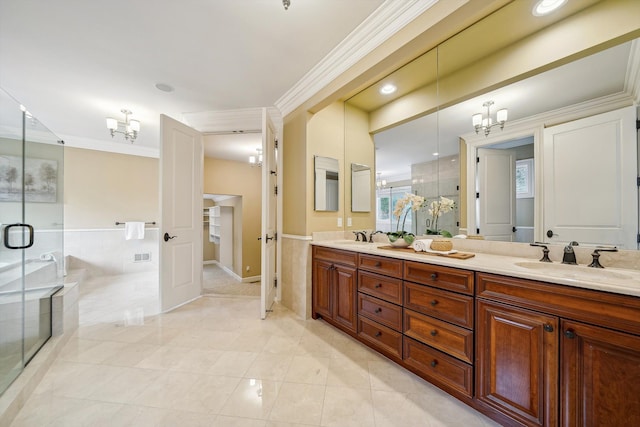 810 Highwood Dr, Bloomfield Hills, MI 48304 - full bathroom with a shower stall, a notable chandelier, and a sink