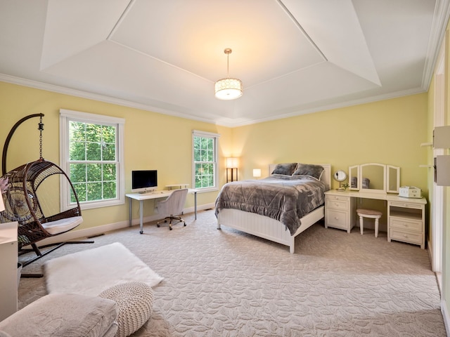 810 Highwood Dr, Bloomfield Hills, MI 48304 - carpeted bedroom featuring baseboards, visible vents, crown molding, and a tray ceiling