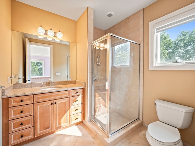 810 Highwood Dr, Bloomfield Hills, MI 48304 - bathroom featuring tile patterned floors, toilet, vanity, and a shower stall