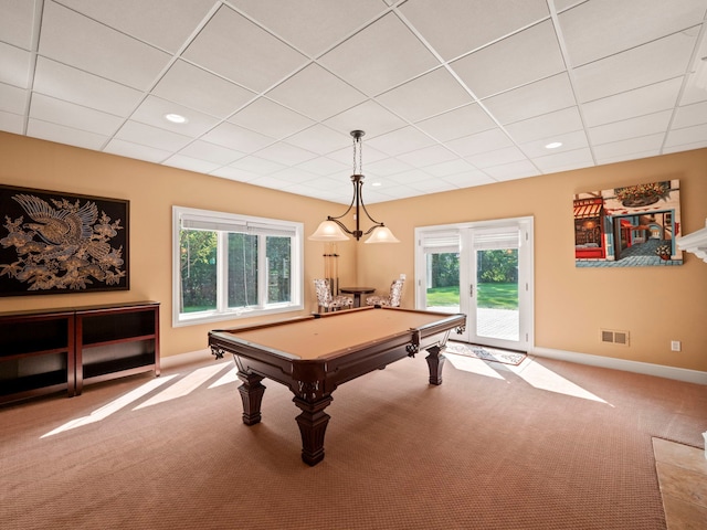 810 Highwood Dr, Bloomfield Hills, MI 48304 - rec room with a paneled ceiling, a wealth of natural light, and carpet