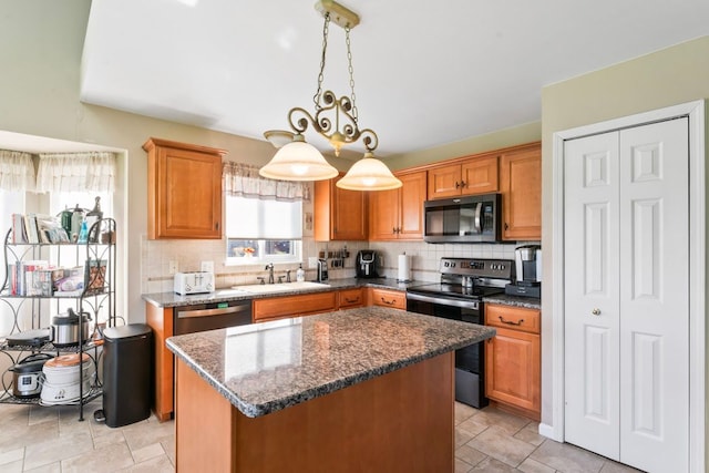 1355 Ridge View Ct, Grand Blanc, MI 48439 - kitchen with brown cabinets, electric range, a sink, dishwasher, and tasteful backsplash