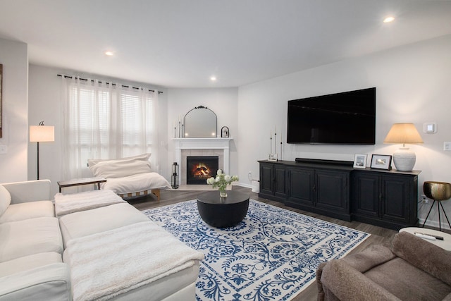2670 Ironton Dr, Commerce Twp, MI 48382 - living room with recessed lighting, baseboards, wood finished floors, and a fireplace