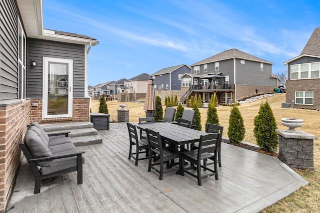 2670 Ironton Dr, Commerce Twp, MI 48382 - view of patio featuring stairway, a wooden deck, a residential view, and outdoor dining area