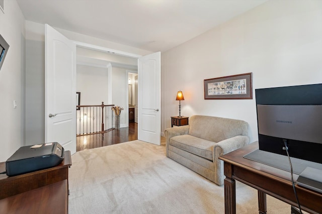 living area featuring carpet and visible vents