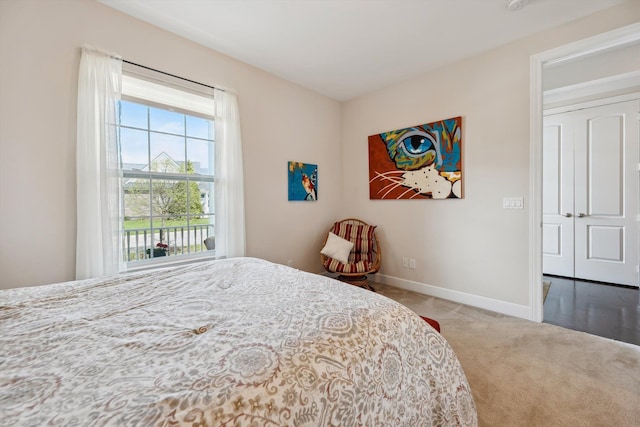 bedroom featuring baseboards and carpet