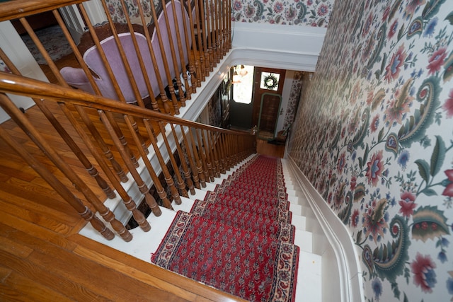 117 Bradley St, Romeo, MI 48065 - stairs featuring wallpapered walls