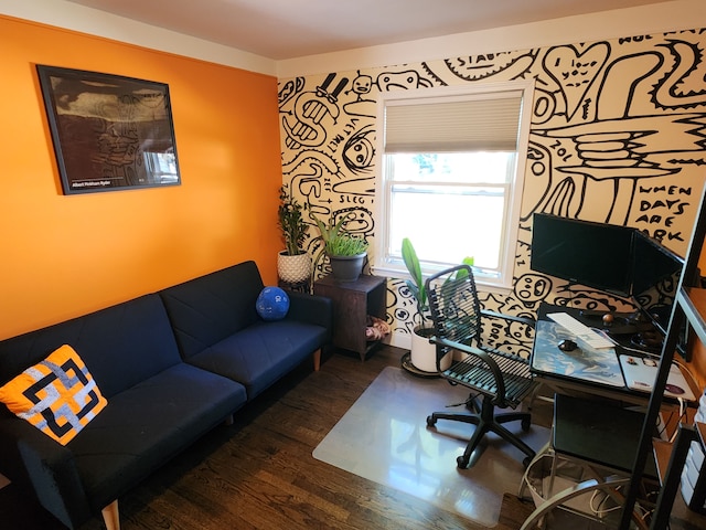 office space featuring wood finished floors