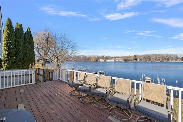 wooden deck with a water view