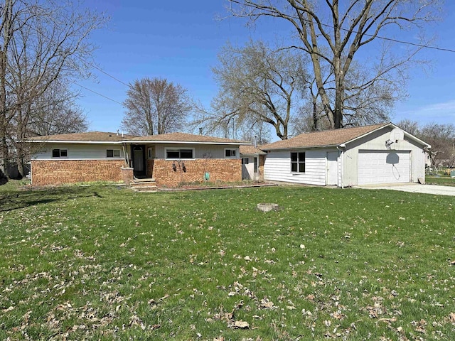 2086 Sloan Rd, Burt, MI 48417 - ranch-style home featuring a front yard, concrete driveway, and brick siding