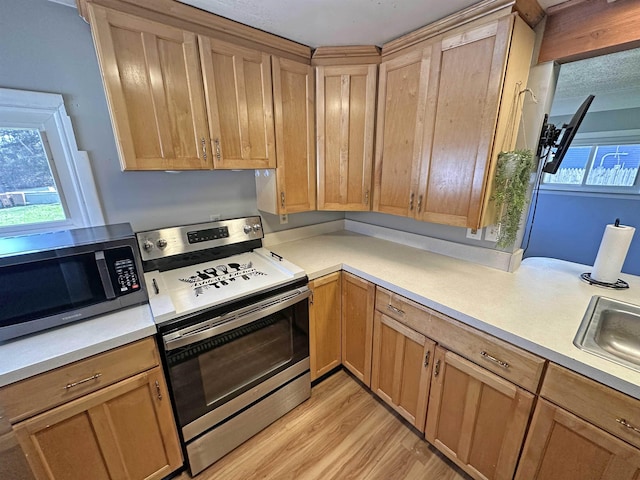 2086 Sloan Rd, Burt, MI 48417 - kitchen with light wood-type flooring, stainless steel appliances, light countertops, and a sink
