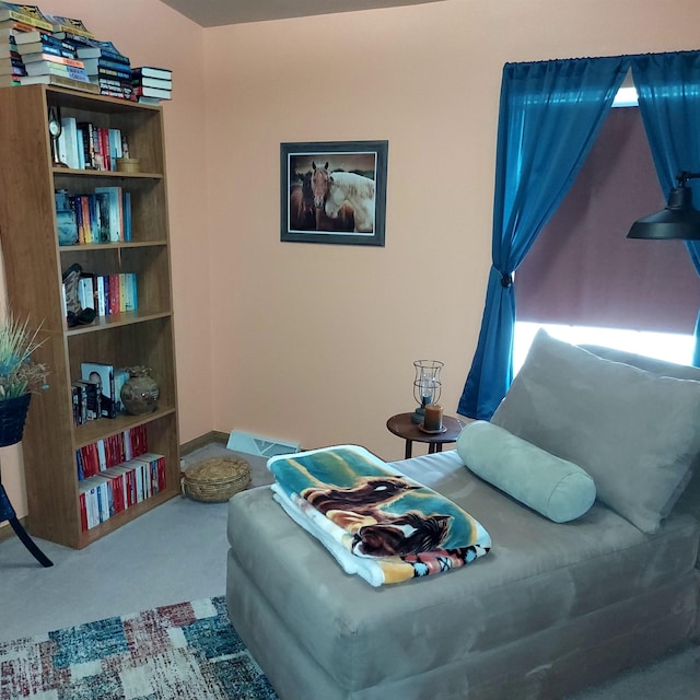 living area with carpet floors