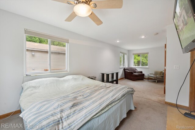 11520 Weiman Dr, Pinckney, MI 48169 - bedroom with light carpet, baseboards, a ceiling fan, and recessed lighting