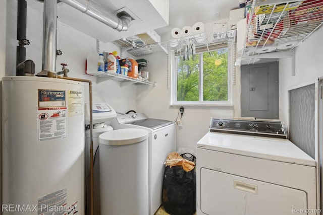 11520 Weiman Dr, Pinckney, MI 48169 - laundry area featuring water heater, electric panel, and washing machine and dryer