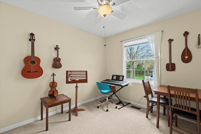 514 Mill Pond Dr, Fenton, MI 48430 - interior space with baseboards, visible vents, light carpet, and ceiling fan