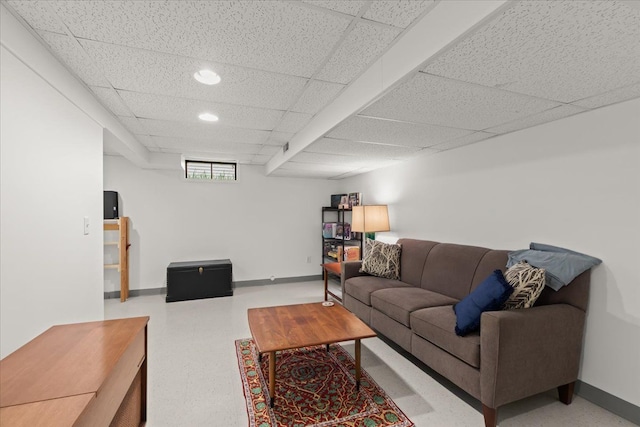 514 Mill Pond Dr, Fenton, MI 48430 - living room with a paneled ceiling, recessed lighting, and baseboards