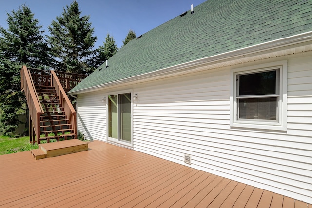 deck featuring stairs
