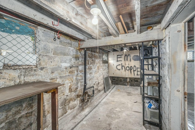 view of unfinished basement