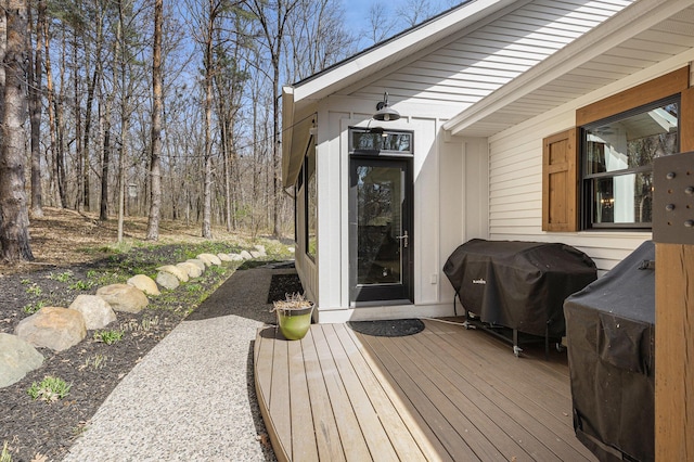 wooden terrace with grilling area