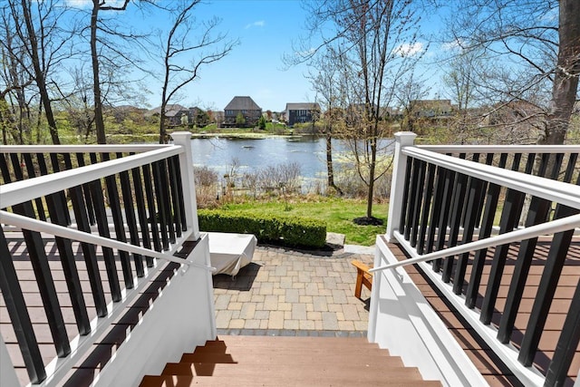 view of patio / terrace featuring a water view