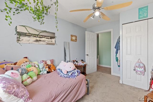 3620 Sharp Rd, Adrian, MI 49221 - carpeted bedroom featuring a ceiling fan, baseboards, and a closet
