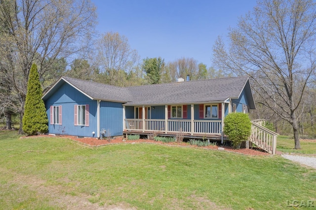 3620 Sharp Rd, Adrian, MI 49221 - single story home featuring a porch, a shingled roof, and a front lawn
