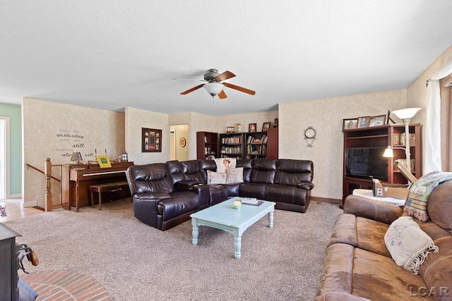 3620 Sharp Rd, Adrian, MI 49221 - carpeted living area featuring baseboards and ceiling fan